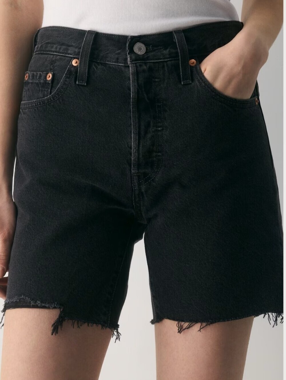 NWT Levi's 501 Mid-Thigh Frayed Raw Hem Jean Short-Lunar Black